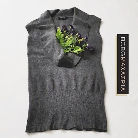 BCBGMaxAzria Angora Wool Grey Deep V-Neck Vest - Picture 4 of 9
